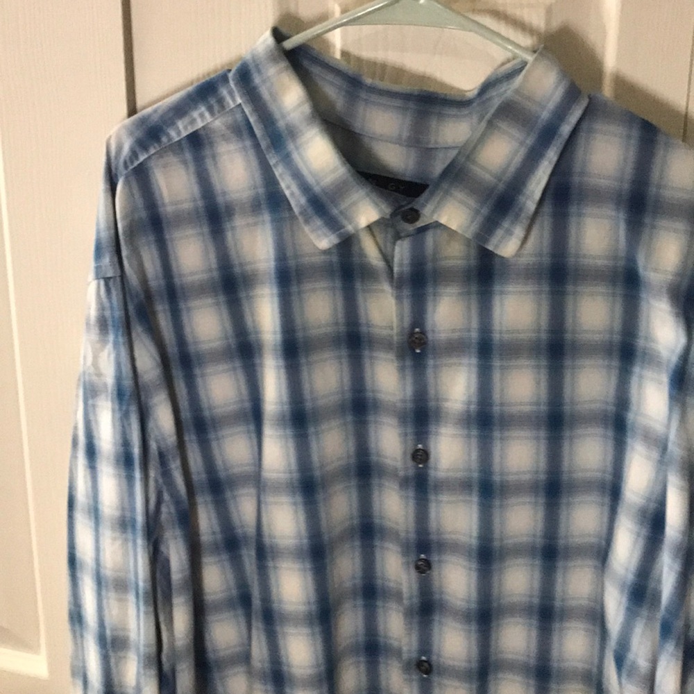 Blue & white plaid casual button down shirt